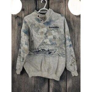 VTG Art Unlimited Sweatshirt Seattle 90’s Nautical Map Single Stitch ‎ L